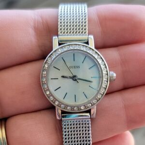 Guess Silver Watch with Crystal Accents and Mesh Band
